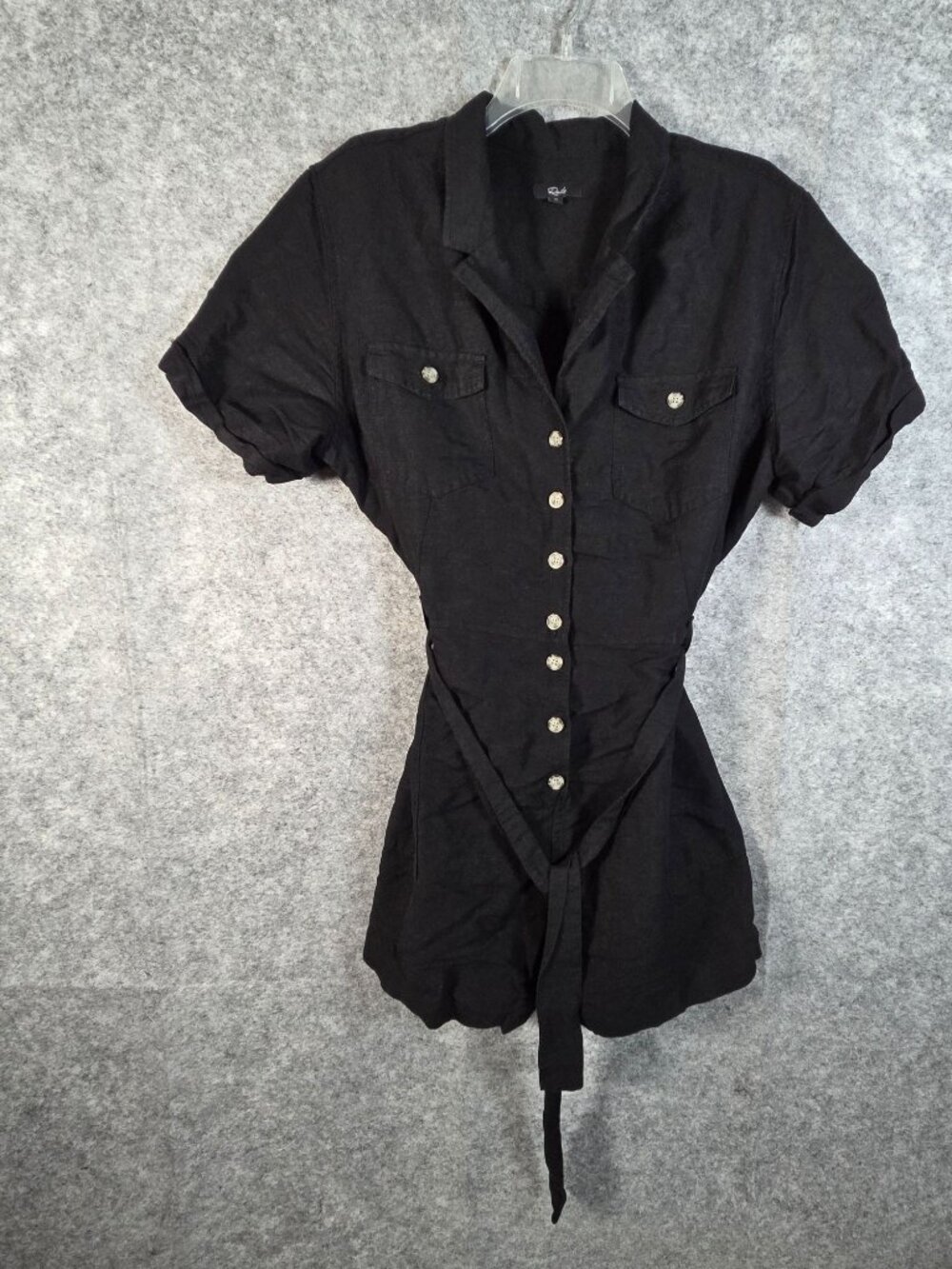 Rails  Black Utility Romper XL Belted Button Front Short Sleeve Minimalist Casua